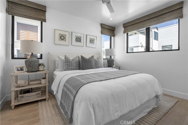 112 30th St, Newport Beach, CA 92663 - bedroom featuring light wood-style floors, a ceiling fan, and recessed lighting
