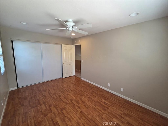 1315 Navello, El Cajon, CA 92021 - unfurnished bedroom with wood finished floors, a closet, ceiling fan, and recessed lighting