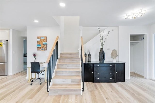 31 N 3rd St, Cayucos, CA 93430 - staircase featuring wood finished floors and recessed lighting