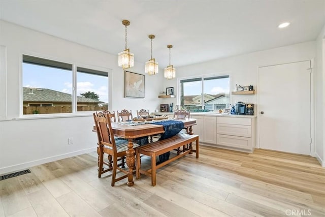 31 N 3rd St, Cayucos, CA 93430 - dining space featuring light wood-type flooring, a chandelier, and recessed lighting