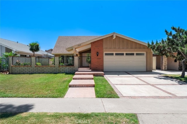 14652 Devonshire Ave, Tustin, CA 92780 - view of front facade featuring an attached garage, concrete driveway, board and batten siding, brick siding, and a shingled roof