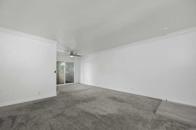 190 Avenida Descanso Unit I, Oceanside, CA 92057 - empty room with ornamental molding, a ceiling fan, and carpet flooring
