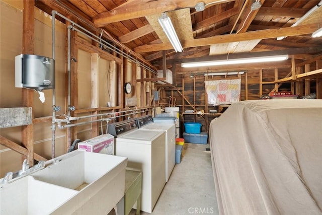 1756 6th St, Los Osos, CA 93402 - laundry area featuring independent washer and dryer and wood ceiling