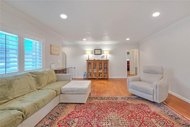 1242 2nd Pl, Calimesa, CA 92320 - living area with radiator heating unit, light wood finished floors, recessed lighting, and ornamental molding
