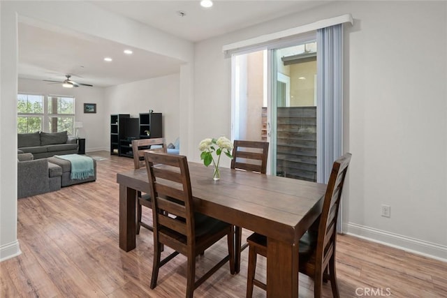 9359 Ranada Cir, Atascadero, CA 93422 - dining area with ceiling fan, light wood-style flooring, and recessed lighting