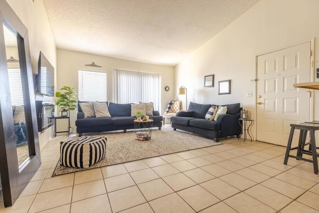 1000 Rodeo Dr Unit 515, Imperial, CA 92251 - living room featuring light tile patterned floors, a textured ceiling, and vaulted ceiling