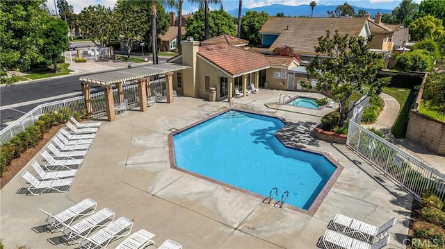 4350 Bennington Ct, Chino, CA 91710 - community pool with a patio area, a pergola, a hot tub, and a mountain view