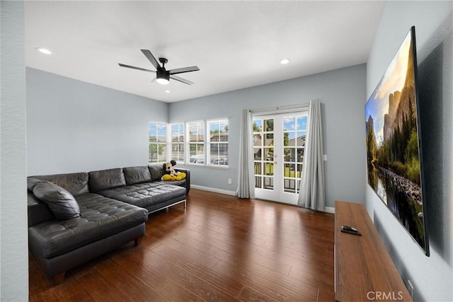 4350 Bennington Ct, Chino, CA 91710 - living room featuring a ceiling fan, wood finished floors, and recessed lighting