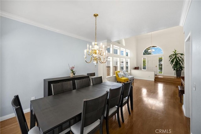 4350 Bennington Ct, Chino, CA 91710 - dining area with a chandelier, wood finished floors, and ornamental molding
