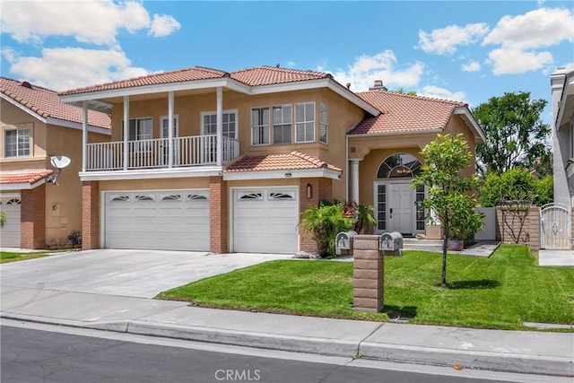 4350 Bennington Ct, Chino, CA 91710 - view of front of house with a tiled roof, a garage, stucco siding, driveway, and a gate