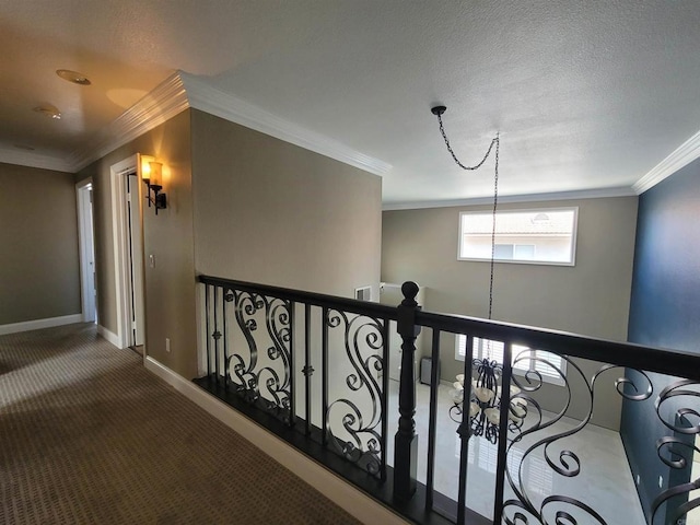 475 Marsh Harbor Dr, San Diego, CA 92154 - corridor with carpet flooring, crown molding, and an upstairs landing