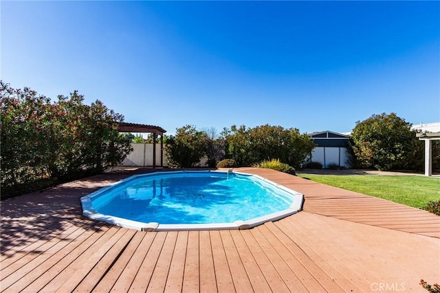 7434 Paisley Ave, Hesperia, CA 92345 - view of swimming pool featuring a gazebo and a wooden deck