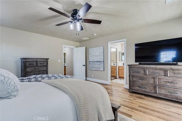 7434 Paisley Ave, Hesperia, CA 92345 - bedroom with light wood-type flooring, ensuite bathroom, and ceiling fan