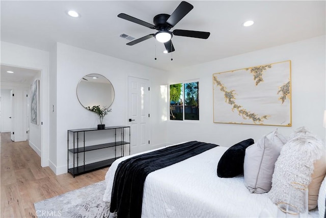 1061 Colby Cir, Thousand Oaks, CA 91362 - bedroom with light wood finished floors, recessed lighting, and a ceiling fan