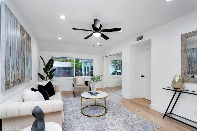1061 Colby Cir, Thousand Oaks, CA 91362 - living room featuring wood finished floors, recessed lighting, and ceiling fan