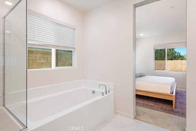 4835 S Cora Way, Ontario, CA 91762 - ensuite bathroom featuring a bath, a shower with door, and marble finish floors