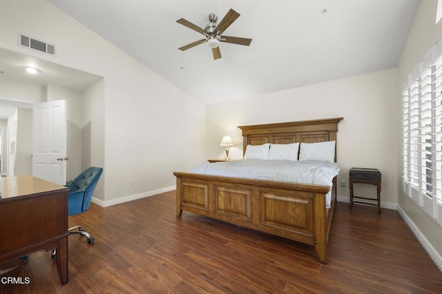 7748 Paso Robles St, Ventura, CA 93004 - bedroom featuring vaulted ceiling, dark wood-type flooring, multiple windows, and an office area