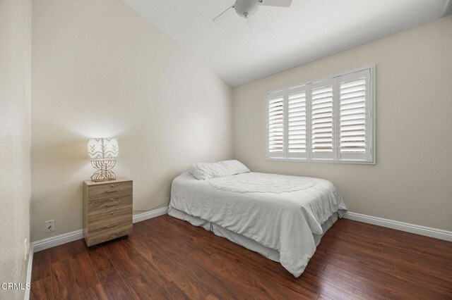 7748 Paso Robles St, Ventura, CA 93004 - bedroom featuring wood finished floors, vaulted ceiling, and ceiling fan