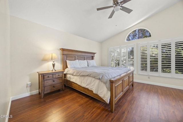 7748 Paso Robles St, Ventura, CA 93004 - bedroom with dark wood-style floors, high vaulted ceiling, and a ceiling fan