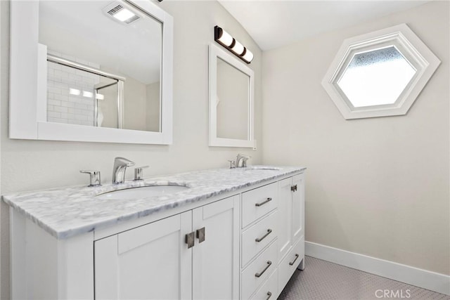 3420 Marna Ave, Long Beach, CA 90808 - full bath with double vanity, a shower, and tile patterned floors