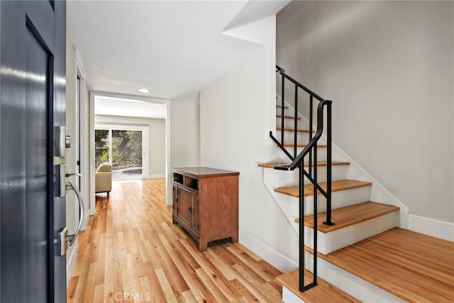 3420 Marna Ave, Long Beach, CA 90808 - foyer featuring stairs, light wood finished floors, and recessed lighting