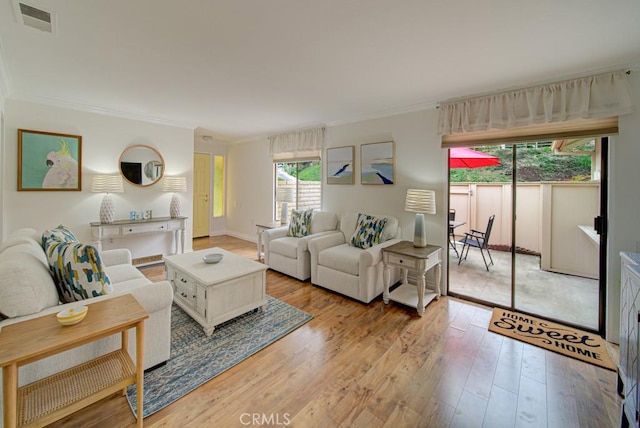 3130 Via Serena N Unit B, Laguna Woods, CA 92637 - living room featuring crown molding and light wood-type flooring