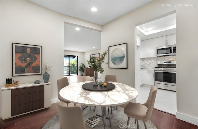 2473 Oswego St Unit 17, Pasadena, CA 91107 - dining area featuring dark wood-style floors and recessed lighting