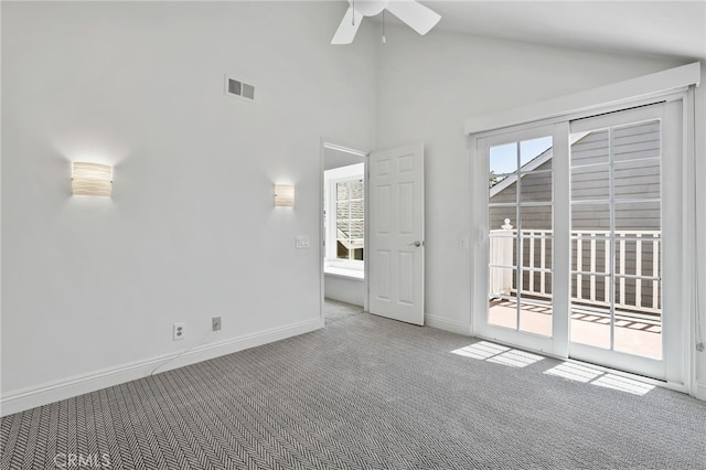 2720 Hilltop Dr Unit 58, Newport Beach, CA 92660 - carpeted empty room featuring ceiling fan and high vaulted ceiling
