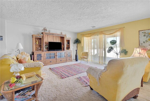 19428 Shasta Rd, Apple Valley, CA 92307 - living room featuring carpet flooring and a textured ceiling