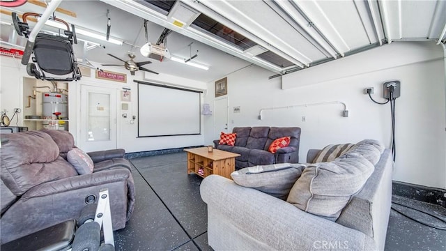 18223 Shannon Ridge Pl, Canyon Country, CA 91387 - living room featuring a garage, water heater, and speckle patterned floor