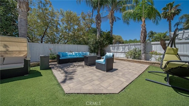 18223 Shannon Ridge Pl, Canyon Country, CA 91387 - fenced backyard featuring outdoor lounge area and a patio