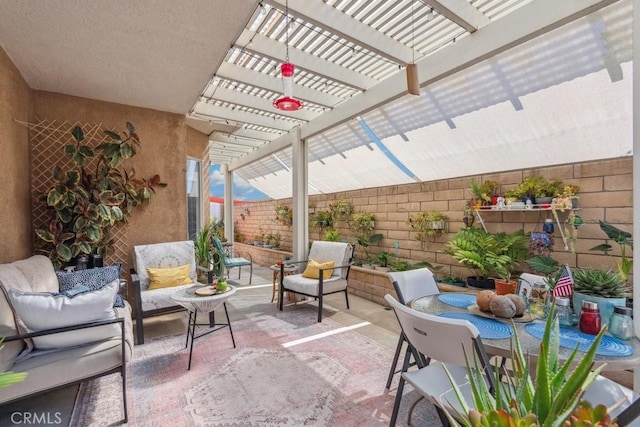 26853 Summer Sunshine Dr, Menifee, CA 92585 - fenced backyard featuring a pergola, outdoor lounge area, and a patio area