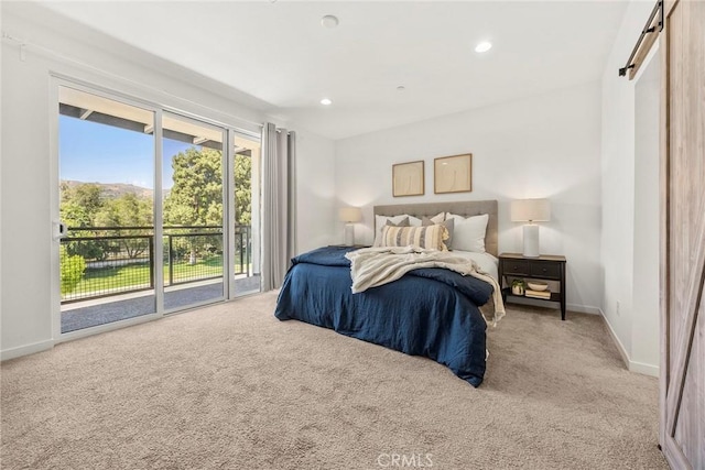 426 W Central Ave, Brea, CA 92821 - carpeted bedroom featuring access to exterior, a barn door, and recessed lighting