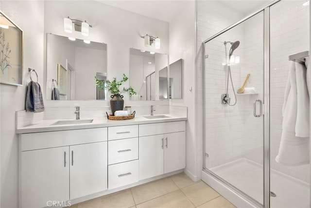 426 W Central Ave, Brea, CA 92821 - full bathroom featuring double vanity, a shower stall, and tile patterned floors