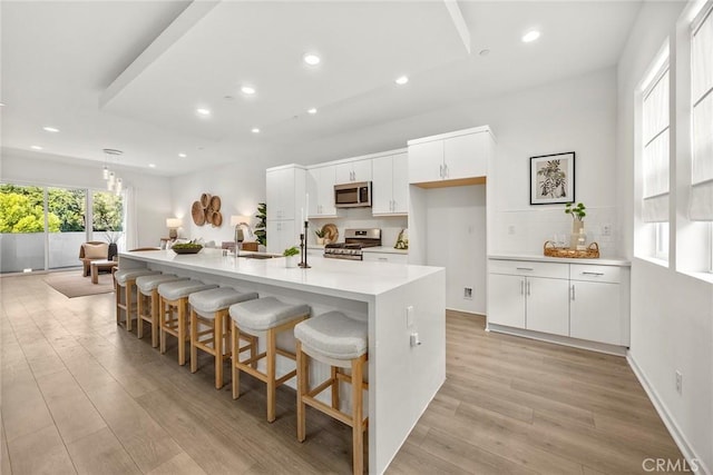 426 W Central Ave, Brea, CA 92821 - kitchen with appliances with stainless steel finishes, white cabinets, light wood finished floors, recessed lighting, and light countertops