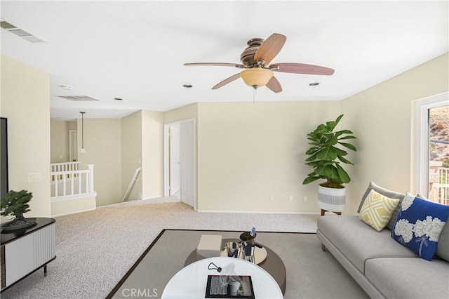30526 Beryl Pl, Castaic, CA 91384 - carpeted living room with a ceiling fan and recessed lighting