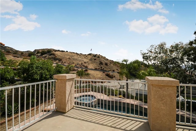 30526 Beryl Pl, Castaic, CA 91384 - balcony featuring a mountain view, view of pool area, and an in-ground hot tub