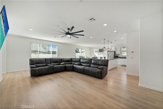 36300 Firelight Cir, Wildomar, CA 92595 - living room with light wood-type flooring, recessed lighting, and ceiling fan
