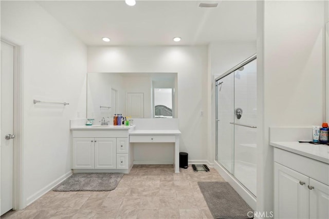 36300 Firelight Cir, Wildomar, CA 92595 - bathroom featuring vanity, a stall shower, and recessed lighting