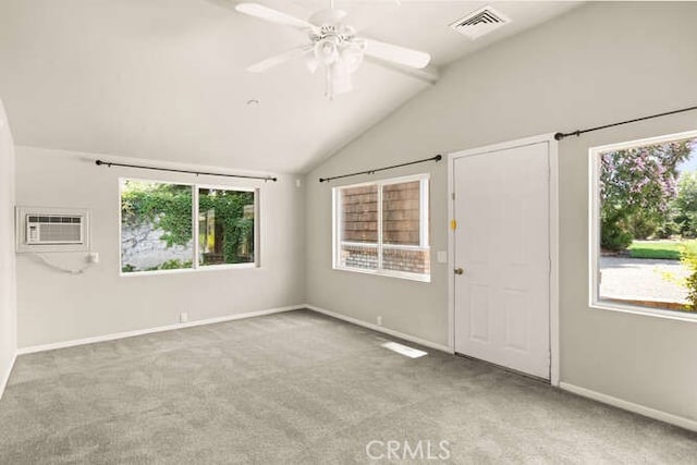 2915 Kennedy Ave Unit A & B, Chico, CA 95973 - carpeted spare room featuring a wall unit AC, plenty of natural light, a ceiling fan, and vaulted ceiling