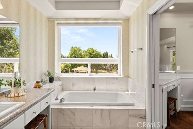 2915 Kennedy Ave Unit A & B, Chico, CA 95973 - full bathroom with vanity, a garden tub, and healthy amount of natural light