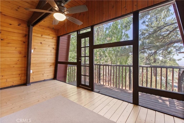 2068 Slippery Elm Rd, Wrightwood, CA 92397 - unfurnished sunroom with a ceiling fan, plenty of natural light, and lofted ceiling
