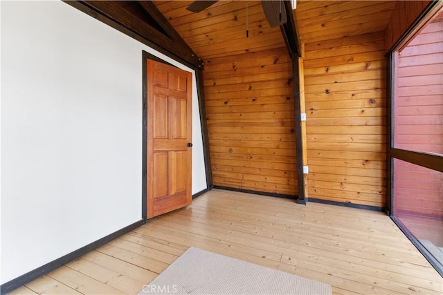 2068 Slippery Elm Rd, Wrightwood, CA 92397 - spare room with light wood-style flooring, wood ceiling, and wood walls