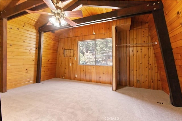 2068 Slippery Elm Rd, Wrightwood, CA 92397 - spare room with wooden walls, carpet, and ceiling fan