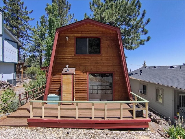 2068 Slippery Elm Rd, Wrightwood, CA 92397 - rear view of house featuring a deck, a gambrel roof, and stairs