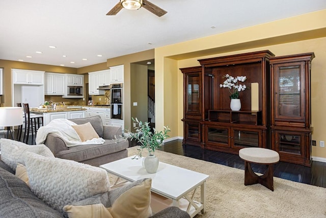 27002 Red Maple St, Murrieta, CA 92562 - living room featuring wood finished floors, a ceiling fan, and recessed lighting