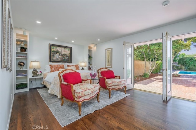 3131 E Cortez St, West Covina, CA 91791 - bedroom with access to exterior, dark wood-style floors, and recessed lighting