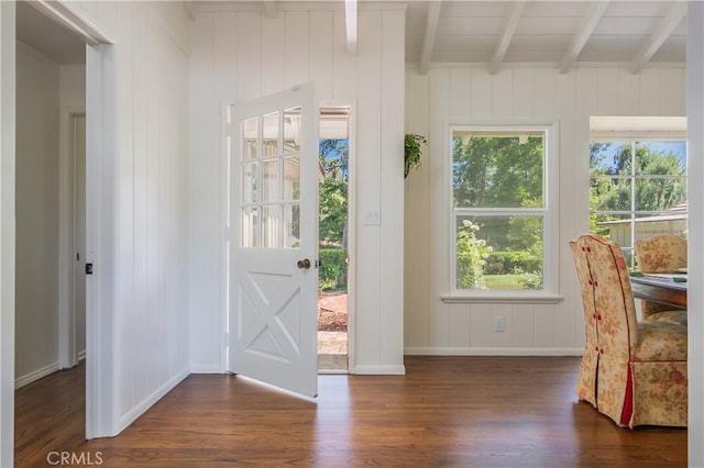 3131 E Cortez St, West Covina, CA 91791 - entryway featuring dark wood-type flooring and beam ceiling