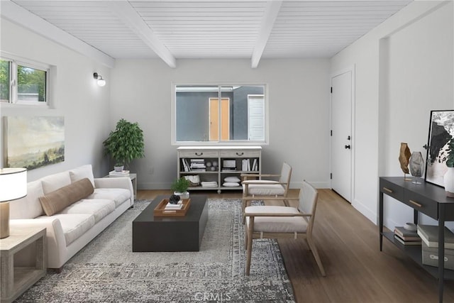 4713 Calada Ave, Pico Rivera, CA 90660 - living area with wood finished floors and beamed ceiling