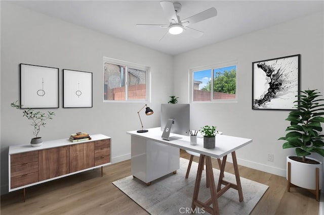 4713 Calada Ave, Pico Rivera, CA 90660 - home office featuring a ceiling fan and light wood-type flooring